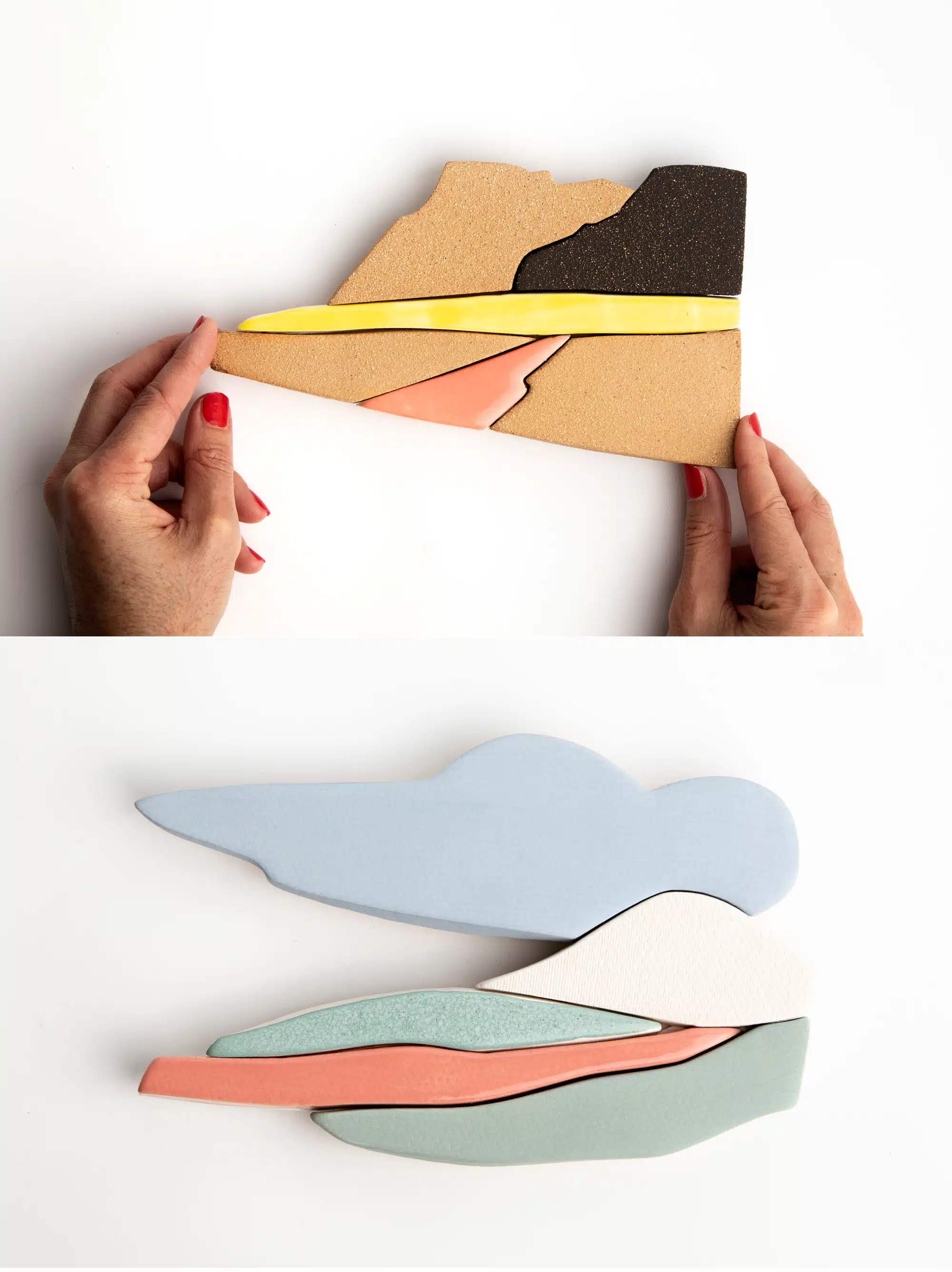 œuvres en céramique représentant des paysages colorés