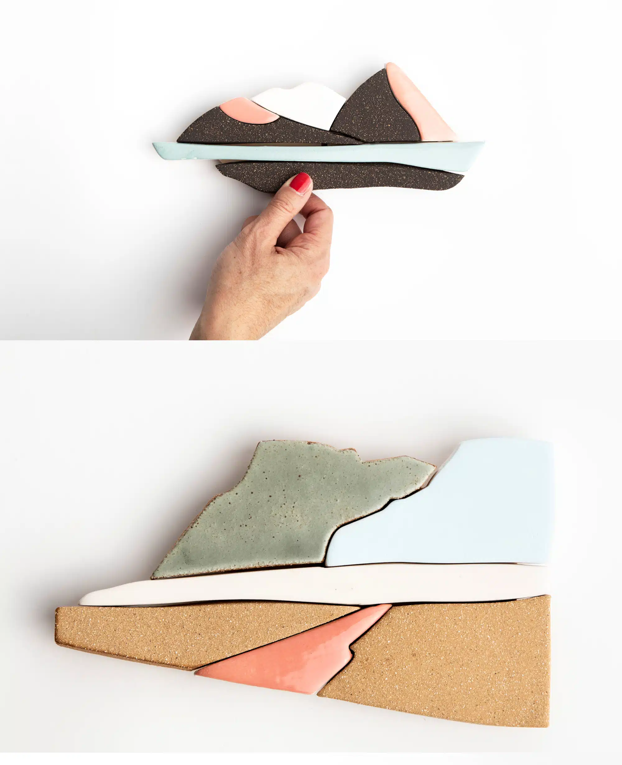 œuvres en céramique représentant des paysages colorés