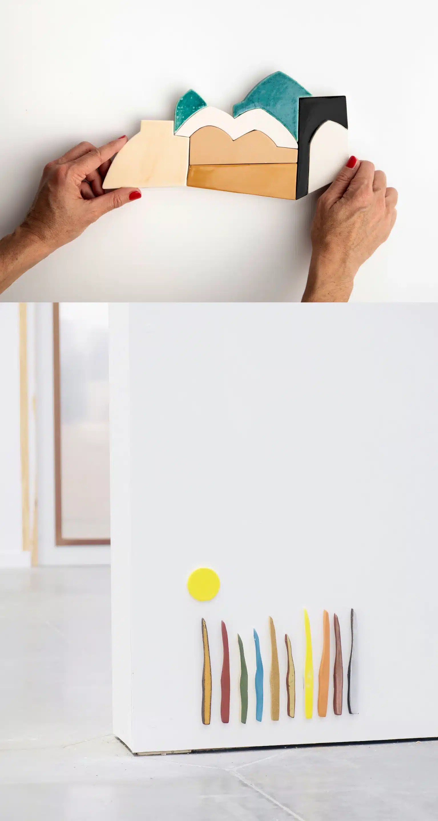 œuvres en céramique représentant des paysages colorés